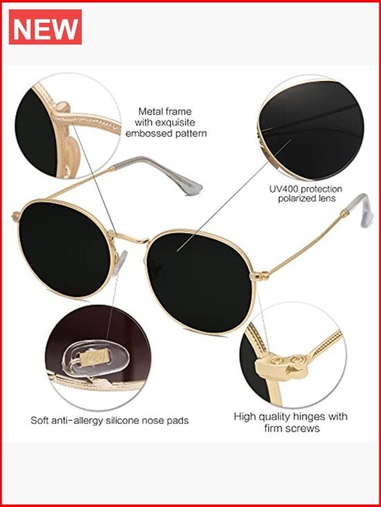 Small Round Polarized Sunglasses UV400 Stainless Steel Frame main image 4